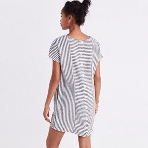 MADEWELL Play Button Back Tee Dress Black White Striped Mini Dress Womens Small